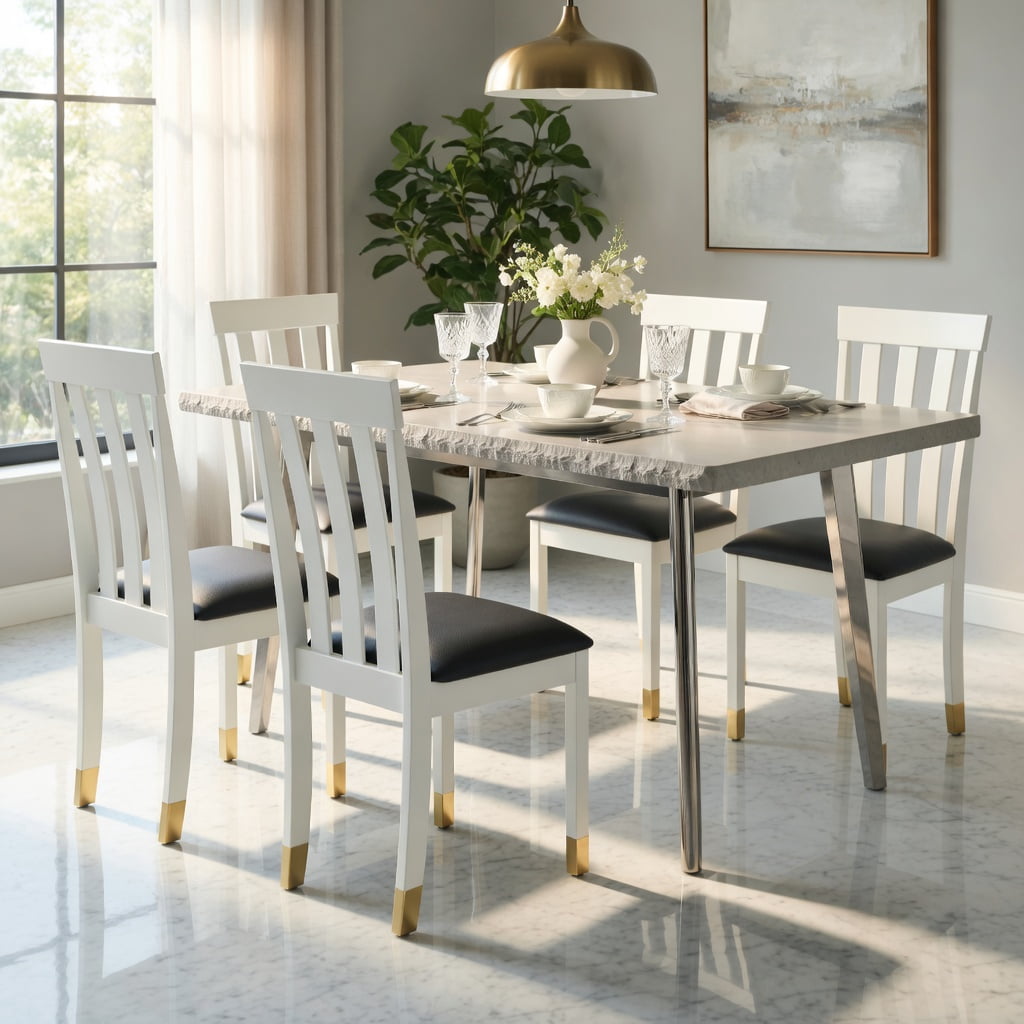 Yardi Yard Dining Chair Set of 2 Upholstered Wooden Kitchen Chairs with Padded Seat and Rubber Wood Frame-White, Dining Chairs Set, Dining Room Chair for Kitchen, Dining, Bedroom, Living
