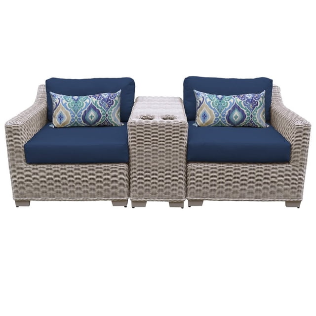 Coast 3 Piece Outdoor Wicker Patio Furniture Set in Navy