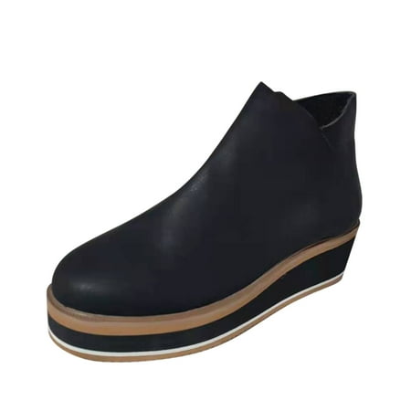 

nsendm Boots Booties Women Shoes Ankle Women s Zipper Heel Wedge Size Fashion Side Solid Womens Snow Boots Size 11 Black 9.5