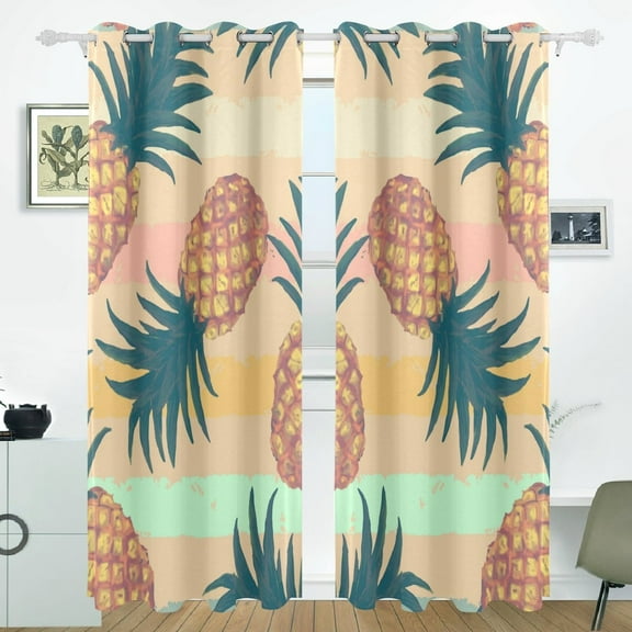 POPCreation Hand Drawn Pattern With Pineapple Window Curtain Blackout Curtains Darkening Thermal Blind Curtain for Bedroom Living Room,2 Panel (52Wx84L Inches)