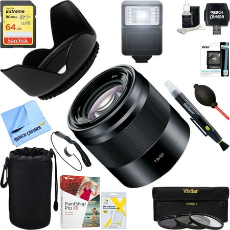 Sony 50mm f/1.8 Mid-Range Prime E-Mount Lens Black (SEL50F18/B) + 64GB Ultimate Filter & Flash Photography