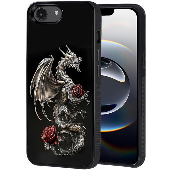 Compatible with iPhone 16e Case, Slim Impact Resistant Shock-Absorption Rubber Phone Protective Case Cover for iPhone 16e 2025 6.1", Dragon Rose