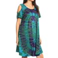 thumbnail image 3 of Sakkas Sienna Women's Knit Cold Shoulder Short Sleeve Flared Shift Short Dress - Green - One Size, 3 of 5