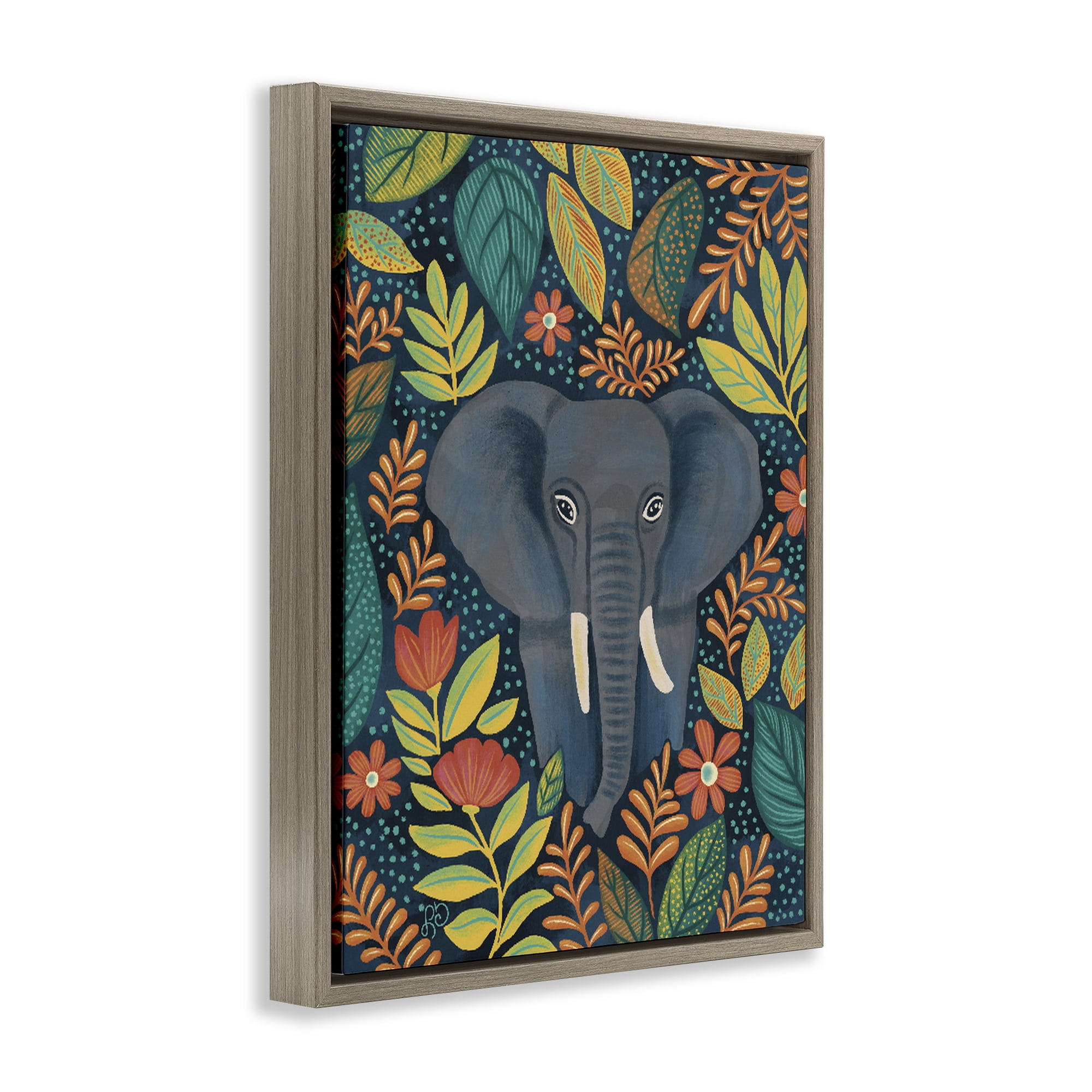 Stupell Industries Exotic Leaf Pattern Elephant Brown Framed Floater Canvas Wall Art, design by Lisa R Dumm