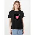 thumbnail image 1 of Camiseta elegante con estampado de corazón para mujer: suave, cuello redondo, manga corta, informal, con detalle acanalado, ideal para primavera y verano. Para adultos, hombres, mujeres, adolescentes,, 1 of 7