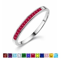 JeenMata 0.25 Carat Princess Cut July Birthstone Wedding Band - Pave Channel Band - 18K White Gold Plating for Women