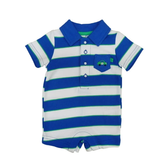 Infant Boys Blue Striped Baby Outfit Collared Race Car Romper Bodysuit Newborn