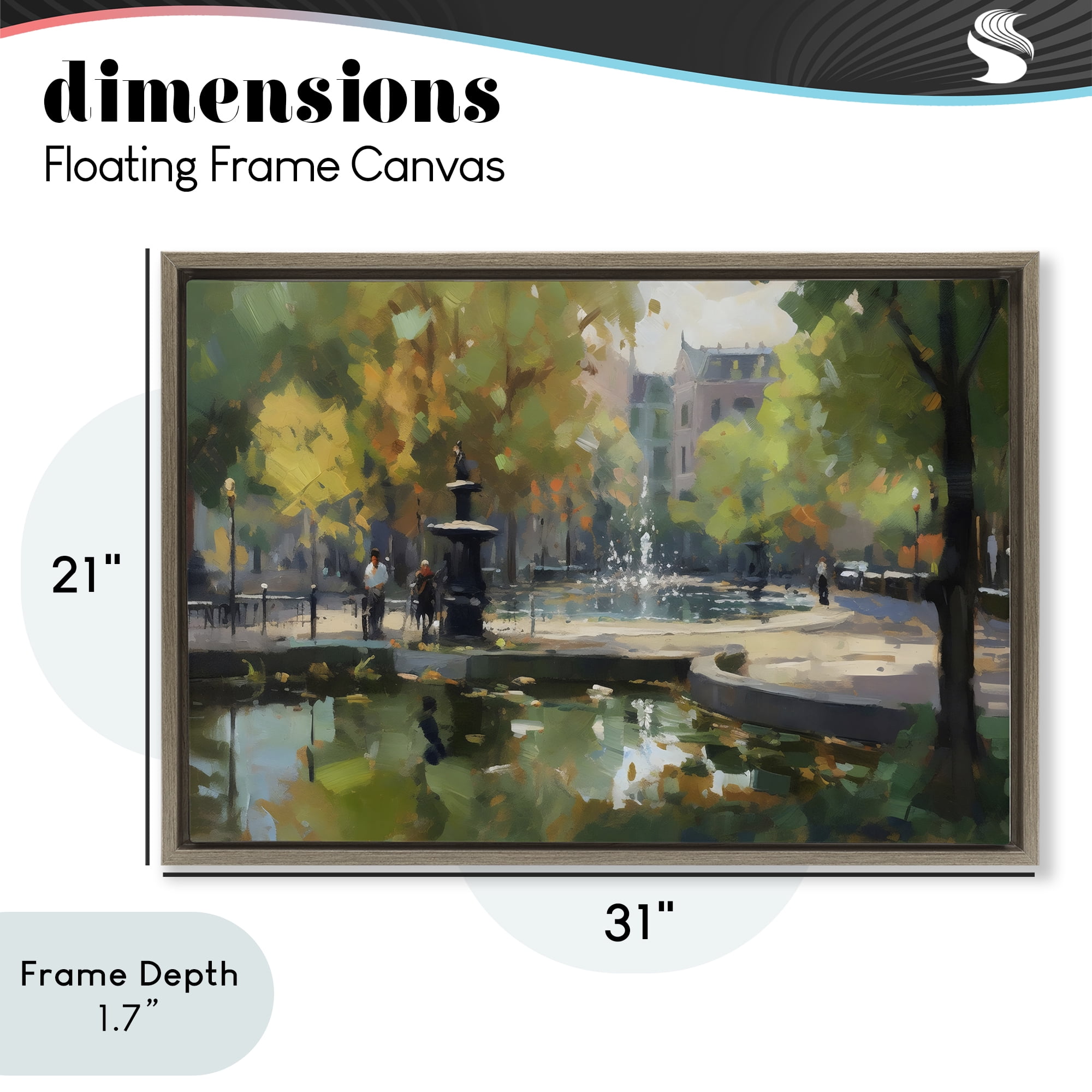 Stupell Industries Autumn Reflections at Park Fountain Brown Framed Floater Canvas Wall Art, design by Creative Studio