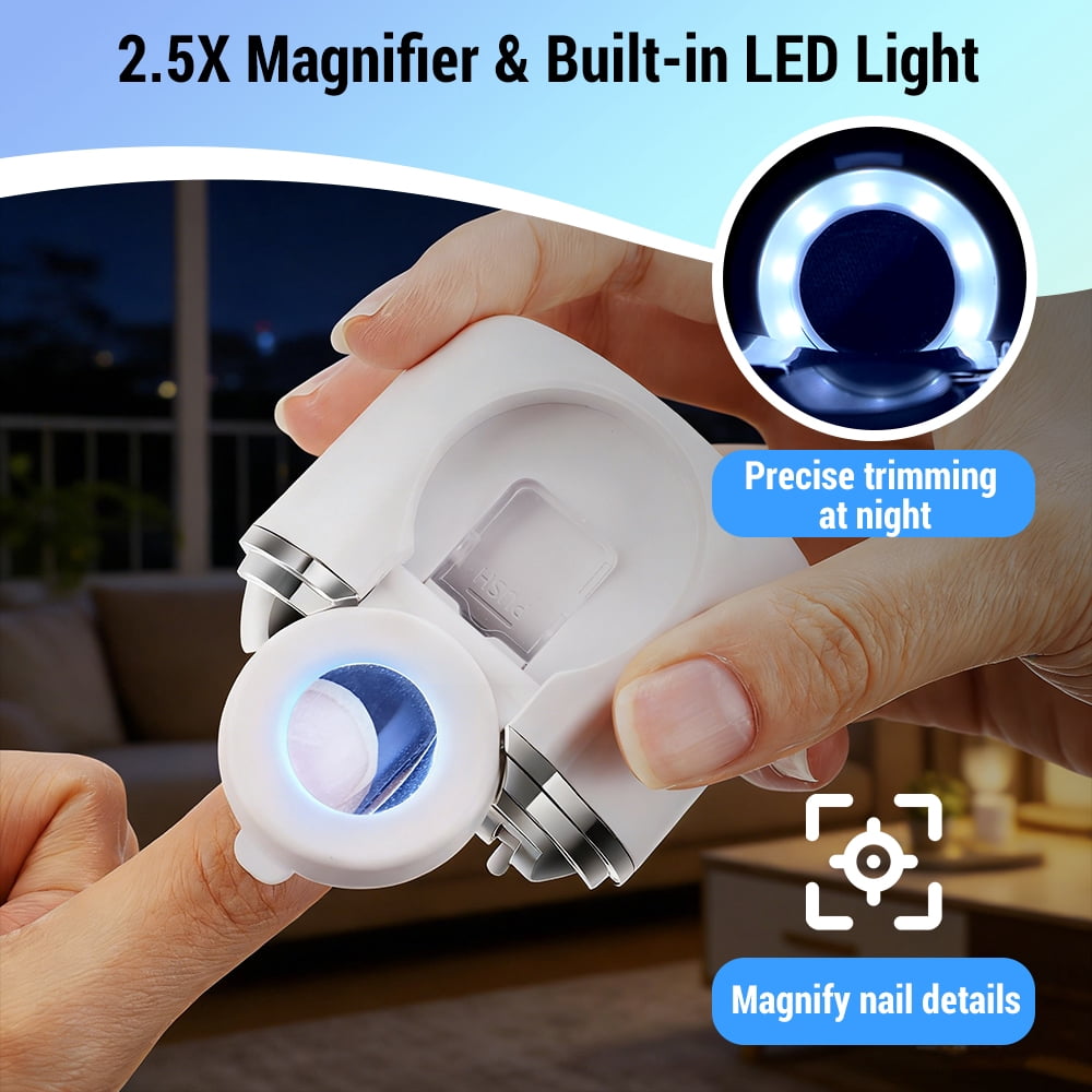 FlareMore 2-in-1 Electric Nail Clipper with Magnifier & LED Light, Automatic Nail Trimmer 3-Speed Quiet, Rechargeable USB Nail Clipper for Seniors Kids & Adults, Safe for Thick Nails & Toenails