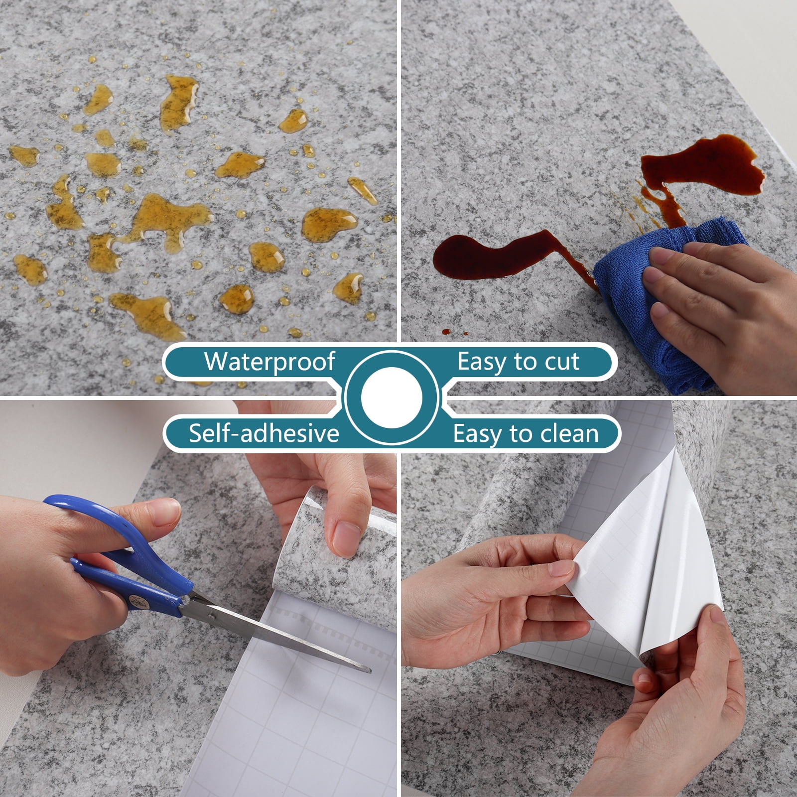 VEELIKE 15.7''x354'' Peel and Stick Countertop Contact Paper Removable Waterproof Grey Granite Wallpaper Vinyl Self Adhesive Wallpaper Decorative for Kitchen Counter Top Bathroom Counters
