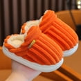 thumbnail image 3 of Xfvqtps Children Fuzzy Slippers Fluffy Slip on Shearling Fleece Solid Color Memory Foam Soft Sole Non Slip Thickened Comfortable Indoor Warm Winter House Slippers Orange, 3 of 10