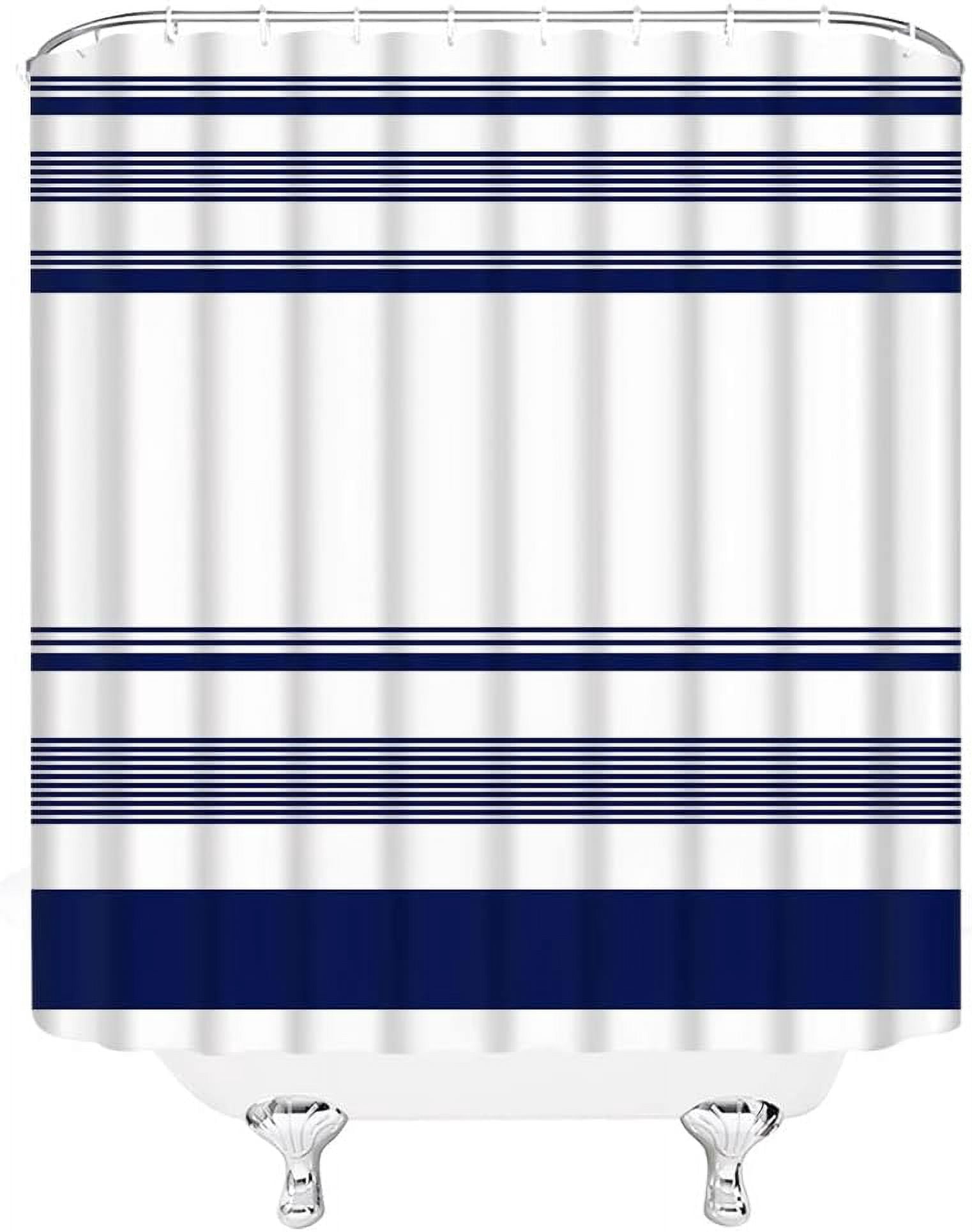 Navy Blue Striped Shower Curtain Blue and White Modern Farmhouse Boho Home Fabric Bathroom Decor Set with Hooks 72"W x 72"L (Pack of 1)