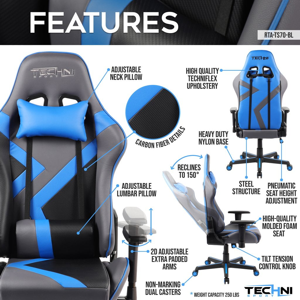 Techni Sport TS 70 Office PC Gaming Chair with Memory Foam Seat Blue Walmart