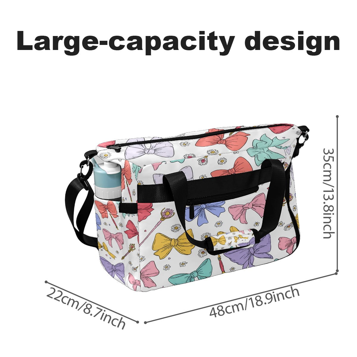 Large Gym Bag with Shoe Compartment, Water-Resistant Duffle Bag for Men and Women, Pastel Bows Magic Wands Sports Tote for Workout Travel