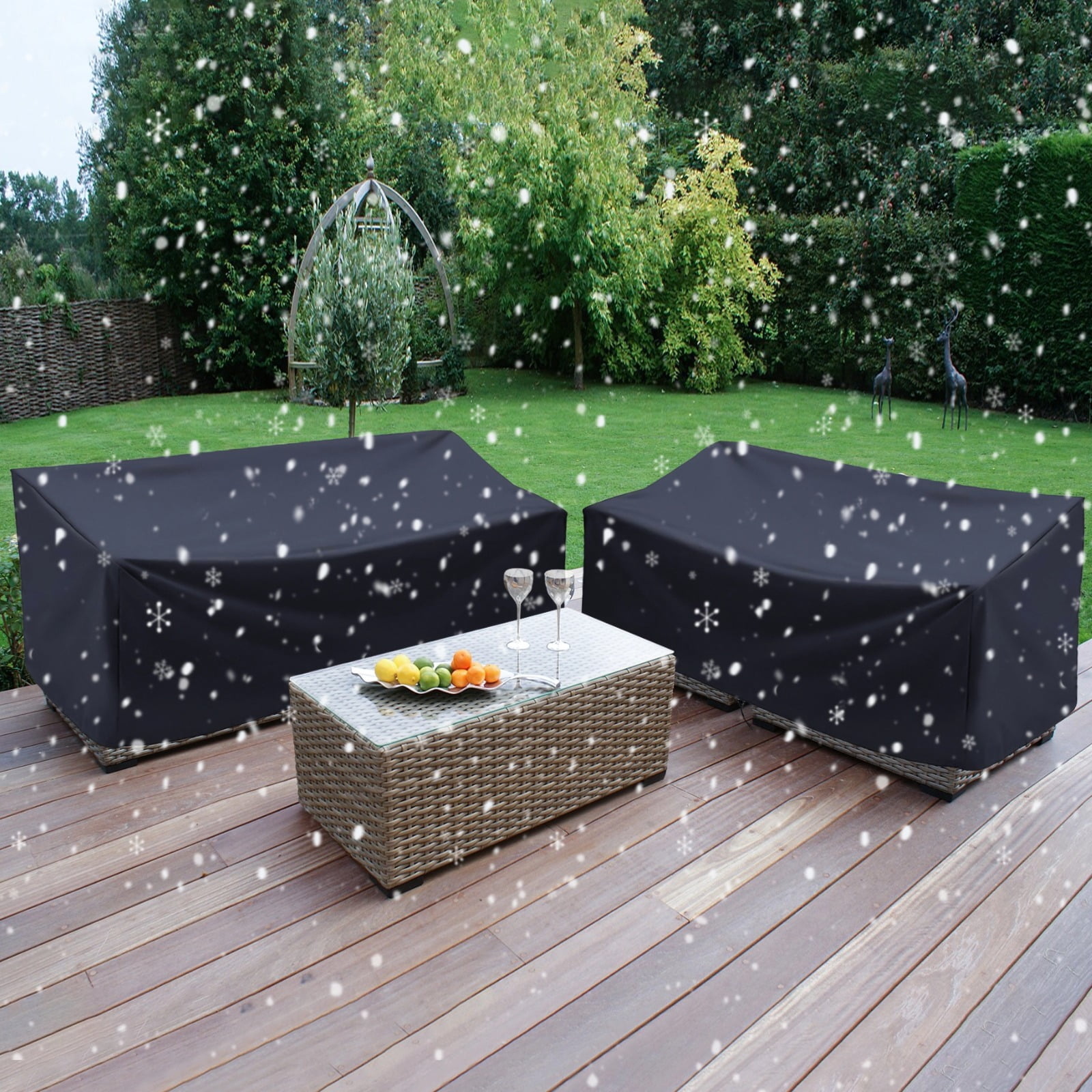 Heavy Duty 600D Outdoor Bench Cover for 3-Seater – Waterproof & UV Resistant Patio Furniture Cover with Air Vents, Windproof Straps & Storage Bag, 64.2" x 26" x 35", Black