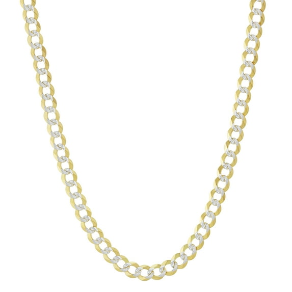 14K Yellow Gold 7MM Solid Cuban Curb Link Two-Tone Pave Chain Necklaces, Real 14K Gold, Next Level Jewelry
