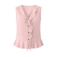thumbnail image 5 of Lightweight Camisole Linen Women’s V-Neck Tank Tops Summer Sleeveless Tops with Front Button Drawstring Fashion Ruffle Hem Casual Blouses Pinks S, 5 of 7