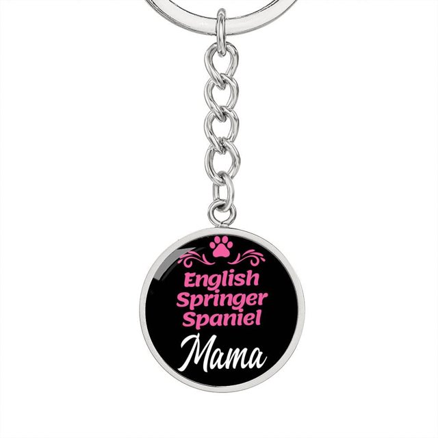 Dog Mom Keyring English Springer Spaniel Mama Circle Keychain Stainless Steel or 18k Gold