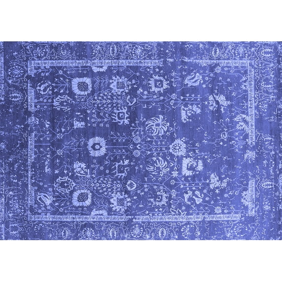 Ahgly Company Machine Washable Indoor Rectangle Oriental Blue Industrial Area Rugs, 5' x 8'