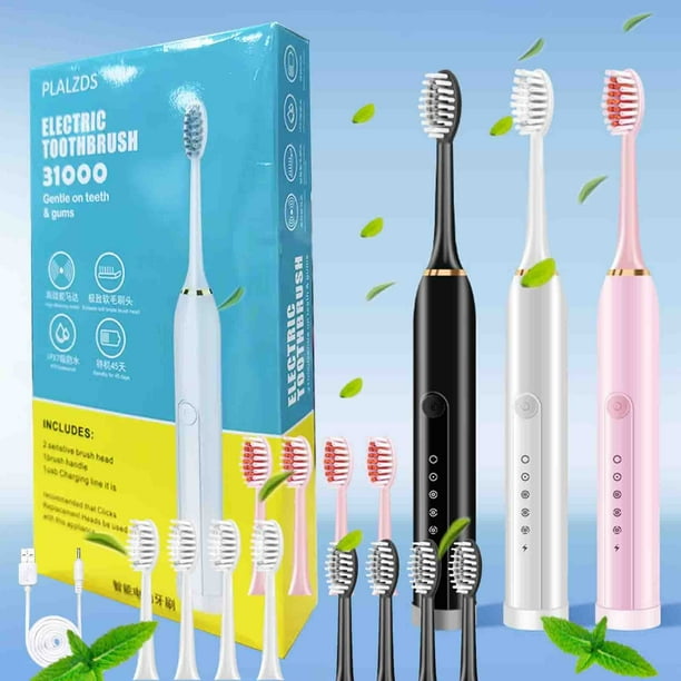 Cepillo de dientes eléctrico con 4 cabezales y 6 modos - 45000/min, temporizador inteligente, impermeable IPX7, carga USB, batería de 180 días
