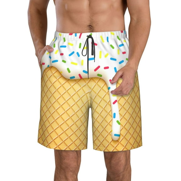 Kdxio White Ice Cream Pattern Mens Casual Shorts - Drawstring Summer Beach Sports Shorts for Men
