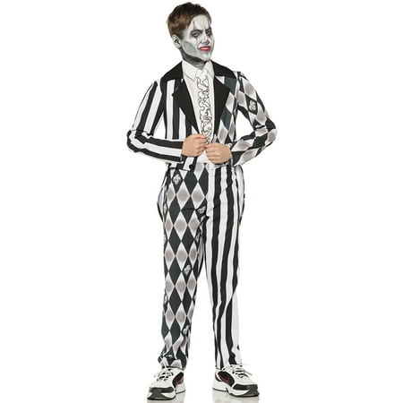 Sinister Clown Black White Tuxedo Boys Scary Jester Halloween Costume