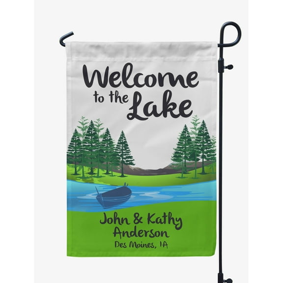 Printtoo White Welcome To The Lake Outdoor Camping Flags Personalized Outdoor GardenFlagsCamp Decor Accessory Double SidedFlags12.5x18 Inches