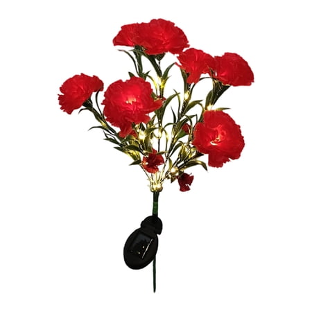 Carnation Solar Flower Lights Outdoor &ndash; Large Head Carnation Shape Solar Garden Light Warm White LED 31 Inch Waterproof Artificial Flowers for Lawn Yard Patio Decorative Lighting