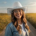 thumbnail image 5 of vlrwzc Rhinestone Fringe Western Cowboy Hat, Sparkling Cowgirl Hat for Festivals and Concerts, 5 of 7