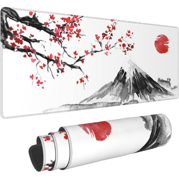 Japan Fuji Mountain Sakura Sunset. Extended Big Mouse Pad Large,XL Gaming Mouse Pad Desk Pad,31.5x11.8in Long Computer Mouse Mat Mousepad with 3mm Non-Slip Base and Stitched Edge for Home Office Work