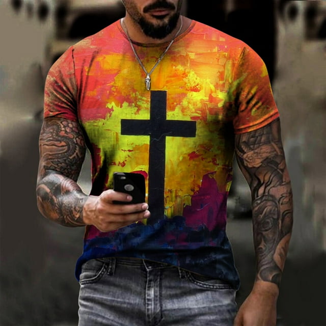 Waiimak T-Shirt Unimode pour Hommes Imprimés Graphiques Croix Manches Courtes Blouse Décontractée