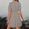 thumbnail image 5 of JoveMarine Cocktail Dresses for Women Striped Short Sleeve - V-Neck Button Up A-Line Shirt Dress for Office and Beach Party,Brown 2XL, 5 of 8