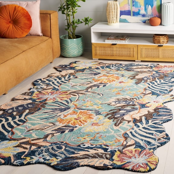 Safavieh Jardin Rose Floral Area Rug, Navy/Turquoise, 5' x 8'