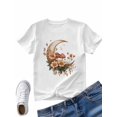 thumbnail image 4 of Women's T-Shirt Moon Mushrooms Flowers Short Sleeve Casual Tee Classic Crew Neck T Shirt for Women White, 5XL, 4 of 7