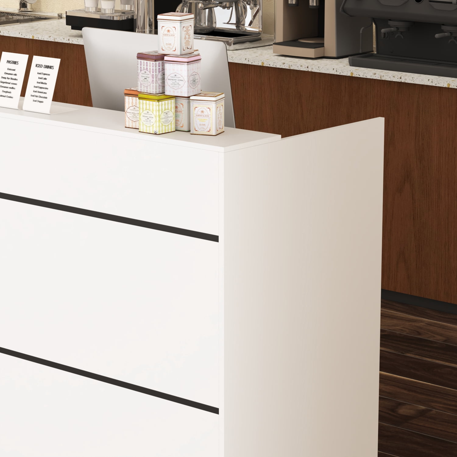KULAGAGA Reception Desk with Shelves, Modern Front Counter Table Checkout Retail Counter for Reception Room Lobby Shop