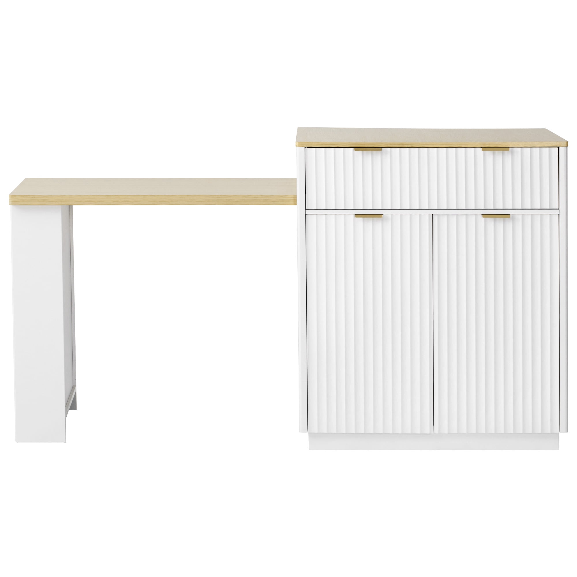 Euroco 82.6" Fluted Kitchen Island with Extendable Dining Table for 4-6, Island Table for Kitchen with Power Outlet, Kitchen Table with Double-Side Storage, 2 Drawers 2 Side Open Shelves