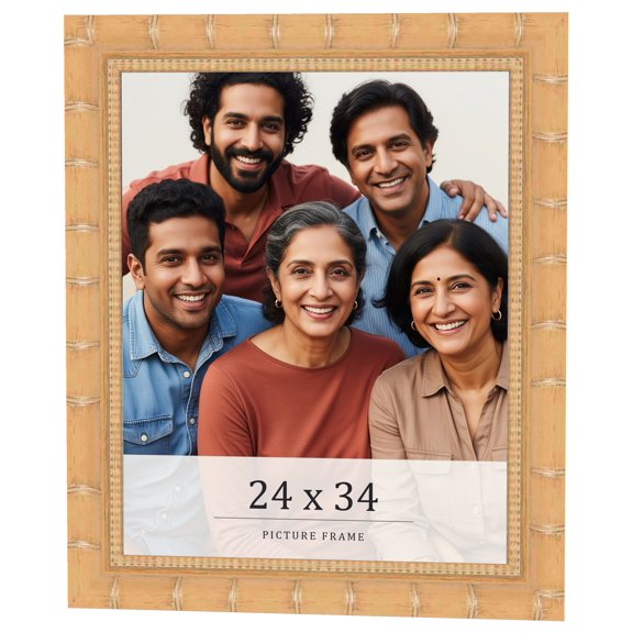 24x34 Light Brown Bamboo Real Wood Picture Frame Width 1.5 inches | Interior Frame Depth 0.5 inches