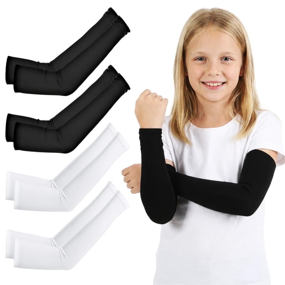 4 Pairs Arm Sleeves for Kids Adults, Black & White Arm Sleeves Breathable Arms Compression Sleeve for Basketball, Football, Baseball, Volleyball Youth,