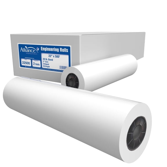 Alliance Wide Format Paper 22" x 500' Bond Engineering 20lb | 92 Bright | 2 Rolls | 3" Core