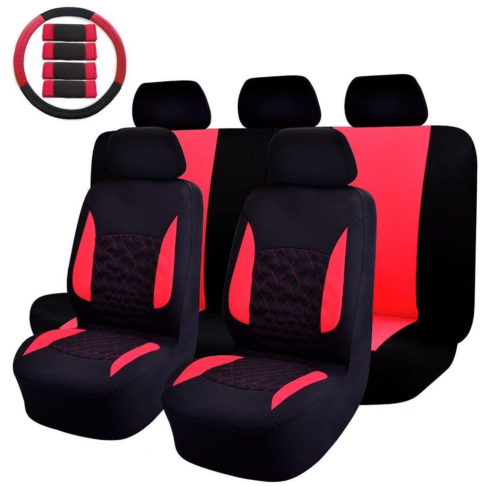 14PC Universal Fit Full Set Flat Cloth Fabric Car Seat Cover Fit Most Car SUV