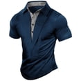 thumbnail image 2 of Mens Tshirts Summer Casual Short Sleeve Breathable Comfortable Fit Basic Tees Compression Button Up Collared Outdoor Activities Men's Shirts Navy XL, 2 of 4