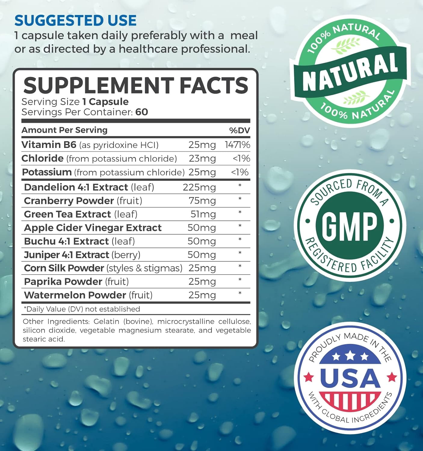 Healths Harmony Natural Water Weight Loss Pills, Diuretic Water Pills Bloating Relief, 60 Capsules