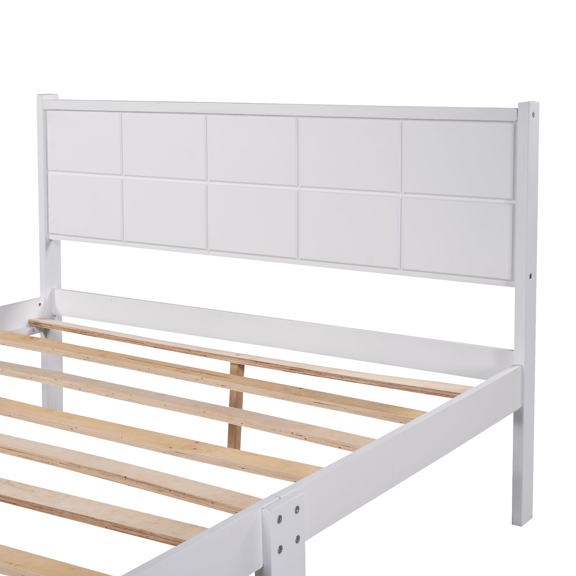 Euroco Queen Platform Bed Wood Frame with Headboard and Footboard ...