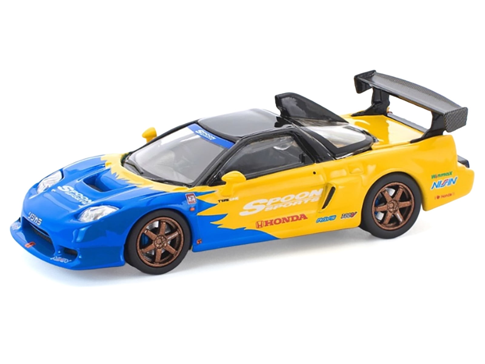 Honda NSX-R GT RHD (Right Hand Drive) "Spoon Sports" Blue and Yellow with Black Top 1/64 Diecast Model Car by Pop Race