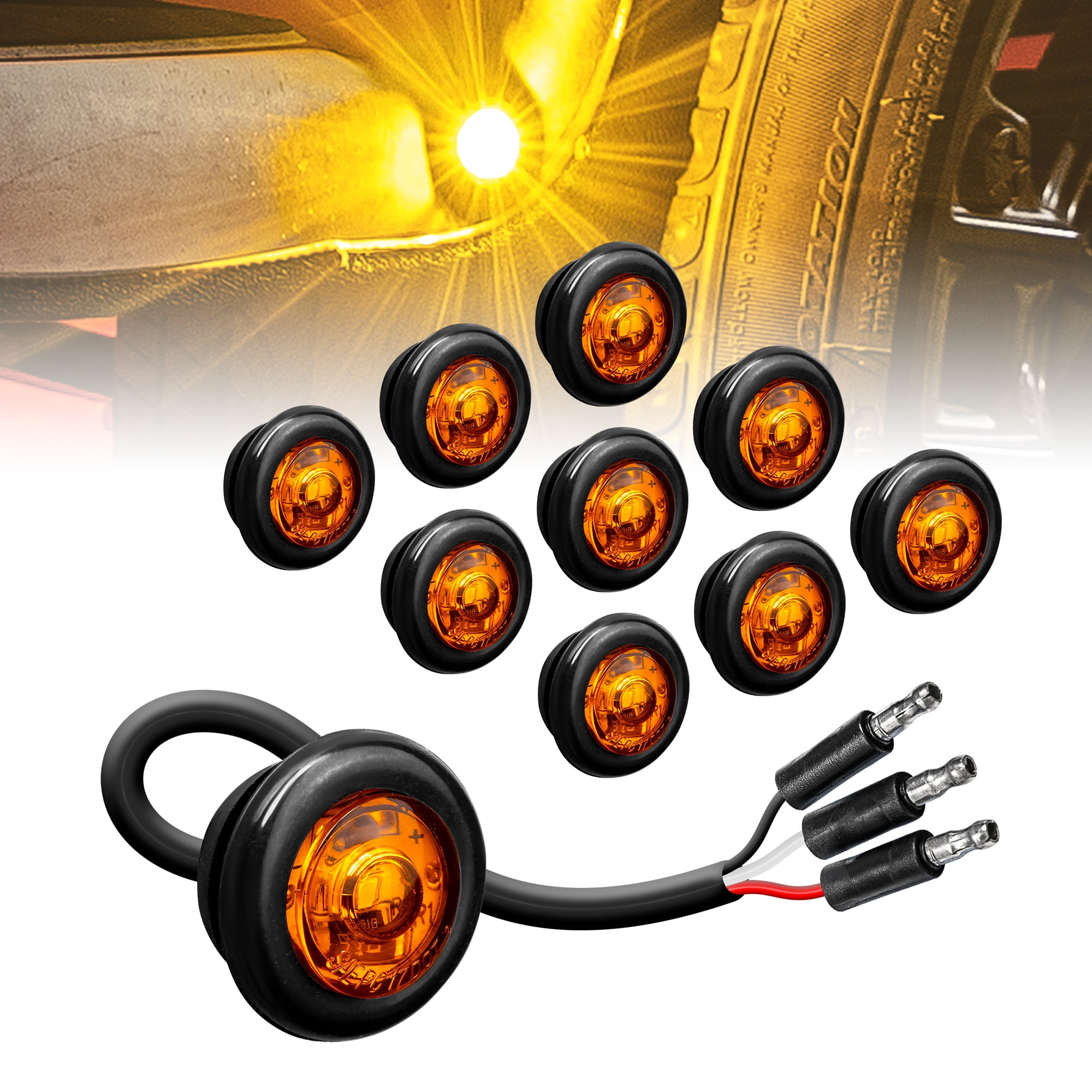 10pc&nbsp;3/4" Round Amber Trailer LED Marker Light [3 Wire/ DRL & Turn  Signal] [DOT FMVSS 108] [SAE P2PC] [Semi-Spherical Output] [IP67  Waterproof] Round Marker Lights for Trailer Truck - Walmart.com
