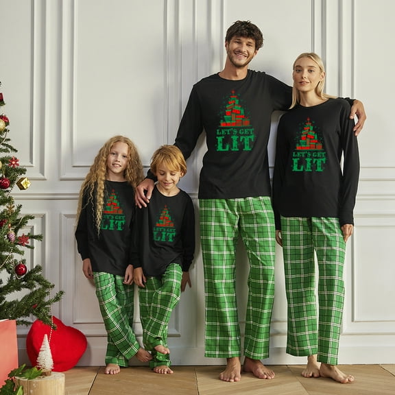 Awkward Styles Matching Christmas Pajamas Set Green Let's Get Lit Family Sleepwear