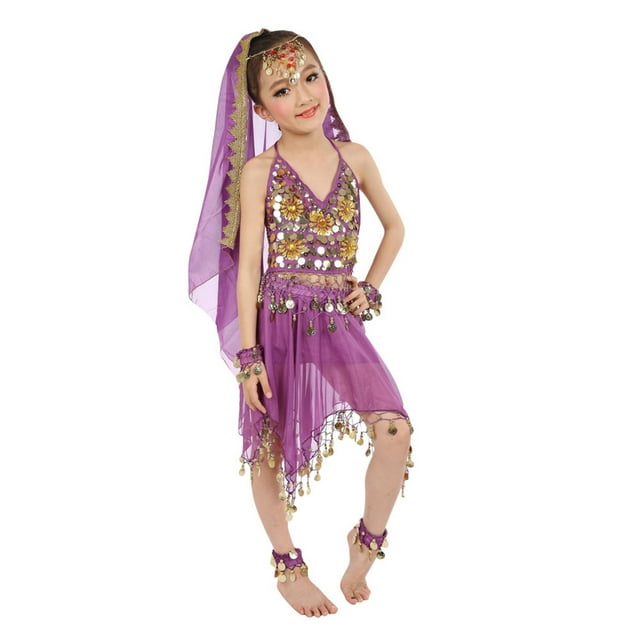 LPSSTORE Children's Dance Children's Dance Show Belly Dance Sequin Mesh Set