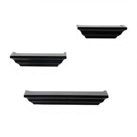 WOLTU Crown Molding Floating Wall Ledge Decorative Shelf,10-inch & 12-inch & 18-inch Long, Black, 3 Pieces,
