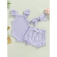 thumbnail image 2 of Newborn Baby Girl Summer Clothes Shorts Set Sleeveless Knit Romper Bodysuit Ruffled Shorts Headband 3Pcs Boho Outfit, 2 of 7