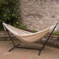 thumbnail image 3 of Vivere Double Sunbrella Hammock with Steel Stand, Portable Outdoor Lounge, Sand, 3 of 7